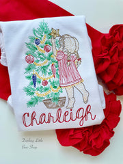 Girls Vintage Christmas Tree shirt or bodysuit