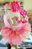 Fancy Flamingo First Birthday Tutu Outfit in Hot Pink and Gold - Darling Little Bow Shop