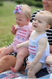 Boys Blue Seersucker American Flag Romper - Darling Little Bow Shop