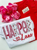 Valentine Name shirt or bodysuit for girls - red and pink personalized top - Darling Little Bow Shop