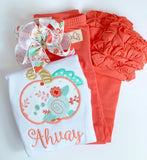 Floral Coral, Mint, Gold Pumpkin shirt or bodysuit for girls - Darling Little Bow Shop
