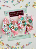Donut Pigtail bows - small donut hairbows - Darling Little Bow Shop