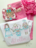 Nutcracker hairbow with pink and aqua ribbons - Darling Little Bow Shop