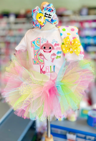 Baby Shark Birthday Tutu Outfit - For any age birthday Made in USA - Darling Little Bow Shop