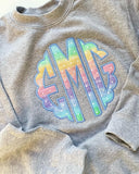 Pastel Rainbow monogram sweatshirt for toddler to adult - Darling Little Bow Shop