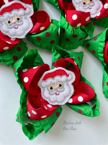 Santa Bow with red and green jumbo polka dots - Darling Little Bow Shop