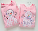 Pink Snowman Initial Sweatshirt - Darling Little Bow Shop