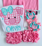 Pig hairbows in pink and aqua, choose single bow or pigtail set - Darling Little Bow Shop