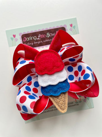 Ice Cream Hairbow in red, white and blue - Darling Little Bow Shop