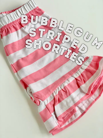 Bubblegum Striped Pink Ruffle Shorties, Bubblegum Ruffle Shorts size 12m 18m 2t - Darling Little Bow Shop