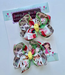 Farm Animals HairBow or pigtail Set