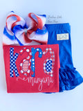 Ombré bow for 4th of July bow in red, white and blue 7" - Darling Little Bow Shop