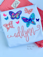 Lilly Butterfly shirt, ruffle shirt, tank or bodysuit - Coral and blues