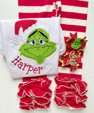 Girls Grinch face shirt or bodysuit for girls - Darling Little Bow Shop