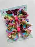 Cookie Bow for Girl Scouts in rainbow colors, choose large 7” or pigtail bows - Darling Little Bow Shop