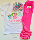 Spring Showers shirt, ruffle shirt, tank or bodysuit - Lilly Fan Sea Pants neon pink, lime, blues - Darling Little Bow Shop