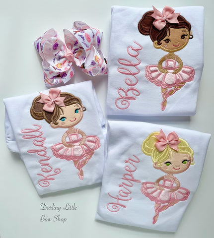 Ballerina bodysuit or shirt for girls - Darling Little Bow Shop