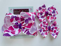 Purple Pink Hearts Valentine bow - choose from 3 sizes