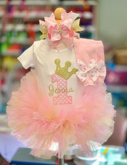 Royal Princess Pink and Gold Birthday Tutu Outfit