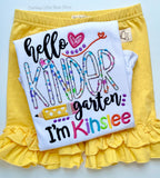 Girls School Shirt - hello Kindergarten shirt - Darling Little Bow Shop