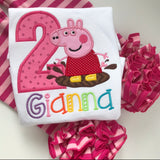 Peppa Pig Birthday Shirt or bodysuit for girls in rainbow colors ANY AGE - Darling Little Bow Shop
