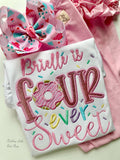 Four ever Sweet Birthday Shirt in donut sprinkles theme - Darling Little Bow Shop