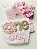 Donut Birthday Shirt Sweet ONE pink and gold - Darling Little Bow Shop