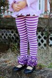 Purple Striped Ruffle Leggings - Purple Ruffle Leggings - Darling Little Bow Shop