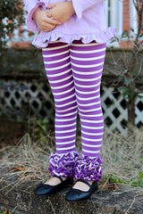 Purple Striped Ruffle Leggings - Purple Ruffle Leggings