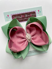 Mauve and Sage Green double stacked hairbow