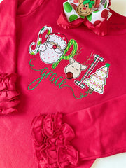 Christmas Magic red icing ruffle name shirt for girls