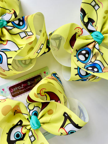 Spongebob print hairbow - Darling Little Bow Shop