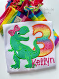 Girly T-Rex birthday shirt, tank or bodysuit for girls - Darling Little Bow Shop