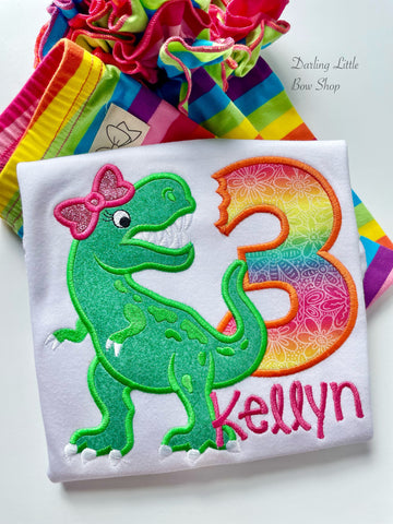 Girly T-Rex birthday shirt, tank or bodysuit for girls - Darling Little Bow Shop