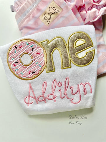 Donut Birthday Shirt Sweet ONE pink and gold - Darling Little Bow Shop