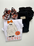 Black, Orange and White plaid 5" hairbow for Halloween - Darling Little Bow Shop