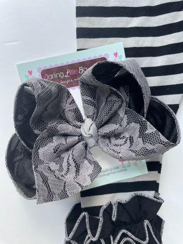 Gray Lace 6" bow - Darling Little Bow Shop