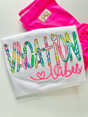 Lilly Vacation Vibes shirt, ruffle shirt, tank or bodysuit - Fan Sea Pants neon pink, lime, blues