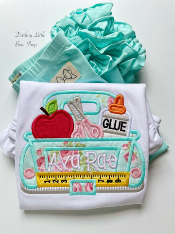 Girls School Truck Shirt - glue, apple, scissors shirt - Darling Little Bow Shop
