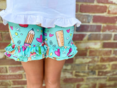 School Rules Print Ruffle Shorties | Ruffle Shorts