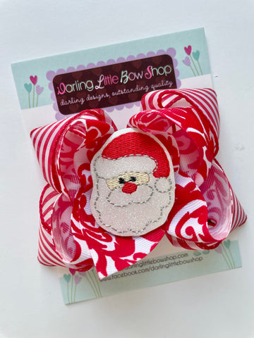 Santa Bow with red and white ribbons - Darling Little Bow Shop