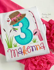 Girls Fishing Theme Birthday Shirt or bodysuit for girls ANY AGE