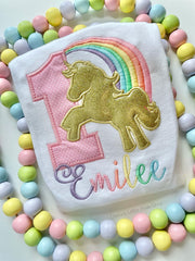 Unicorn Birthday Shirt or Bodysuit - A Magical Birthday with a pastel rainbow and gold unicorn