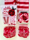 Love Bug Ladybug hairbow, red and pink ruffle bow - Darling Little Bow Shop