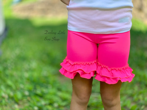 Neon Pink Ruffle Shorties, Neon Pink Ruffle Shorts - Darling Little Bow Shop