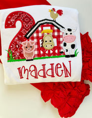 Farm Birthday shirt or bodysuit for girls with cow, horse, pig and rooster