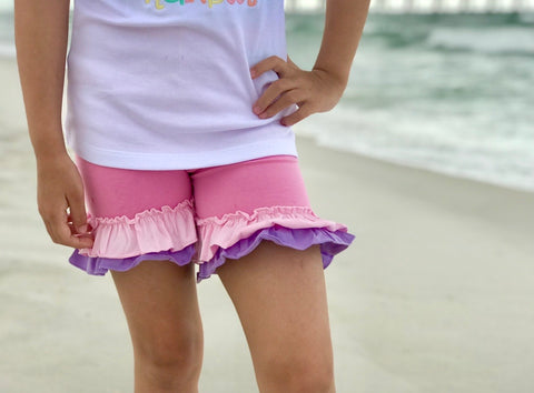 Fairytale Ruffle Shorties, Pink, Light Pink and Lavender Ruffle Shorts - Darling Little Bow Shop