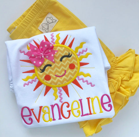 Sunshine Shirt or bodysuit for girls in orange, pink, and yellow - Darling Little Bow Shop