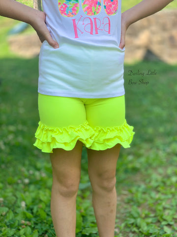 Neon Yellow Ruffle Shorties, Neon Yellow Ruffle Shorts - Darling Little Bow Shop