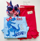 Red White and Roar Dinosaur shirt for 4th of July - Darling Little Bow Shop